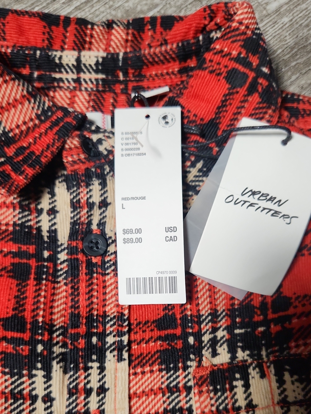 Urban Outfitters Red Black Cream Plaid Button-Down Shirt - Picture 2 of 5